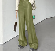 Teonclothingshop Green / S Women's elegant wide pants made of stretchy artificial leather