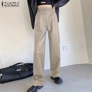 Teonclothingshop B-Khaki / S Women's elegant wide pants made of stretchy artificial leather