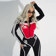 Teonclothingshop Women's Fashion Sportswear Black Red Women's Gym Yoga Suits High Waist Slim Striped Zipper Up