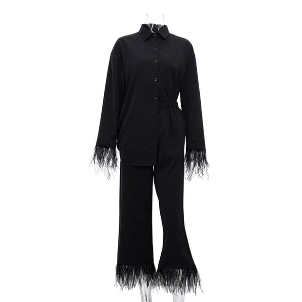 Teonclothingshop Black / S Women's fashion suit with feather pants