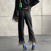 Teonclothingshop Women's fashion suit with feather pants
