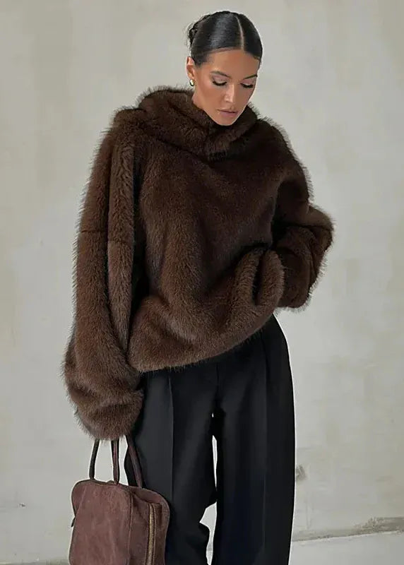 Women's Faux Fur Coat With Hood Oversized