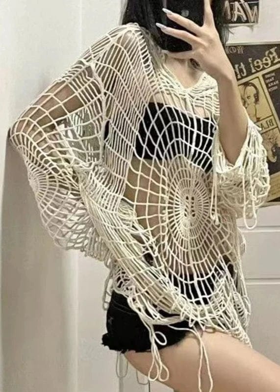 Teonclothingshop Women's Goth Crochet Spider Web Tops