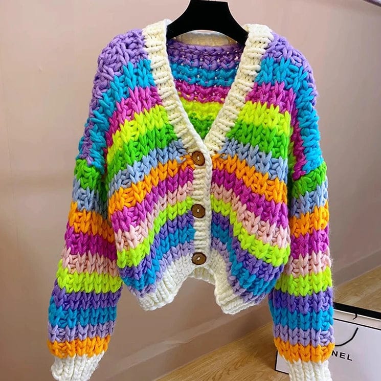 Teonclothingshop Women's hand-woven rainbow sweater