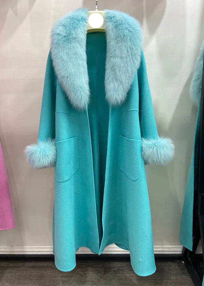 Women's Handmade Double-Sided Wool Coat With Fur Collar