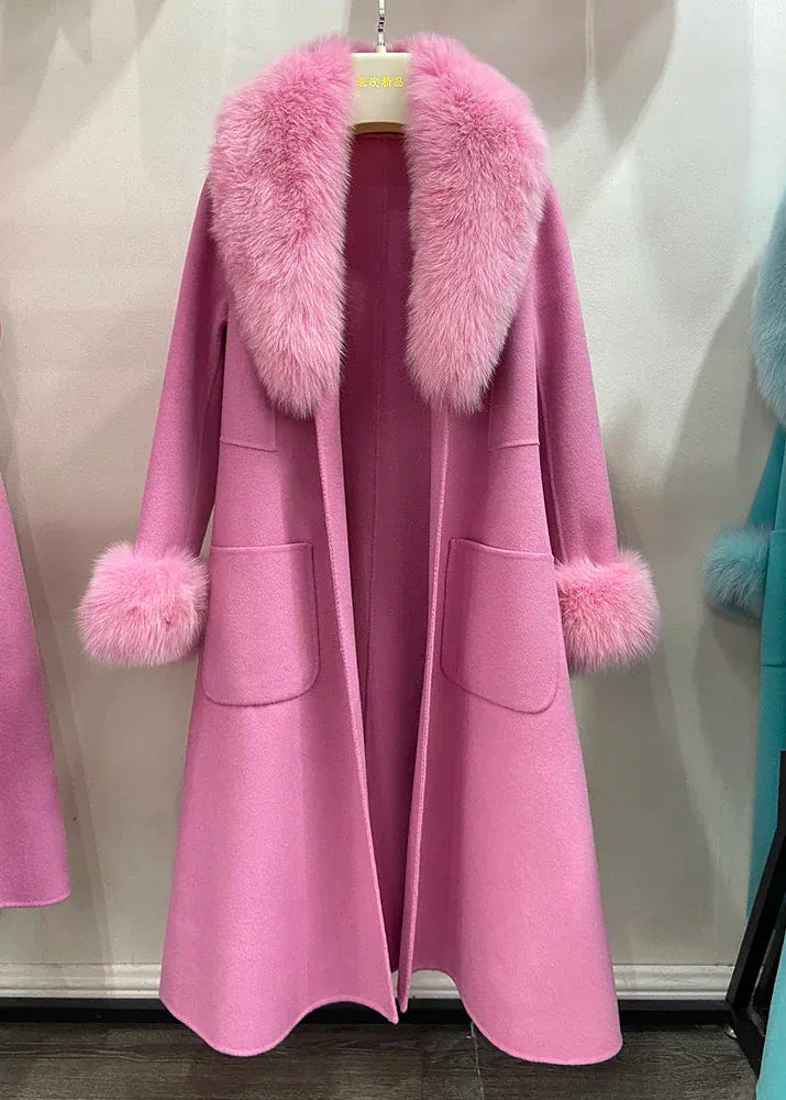 Women's Handmade Double-Sided Wool Coat With Fur Collar