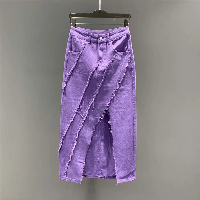 Teonclothingshop Women's high-waist denim skirt, purple