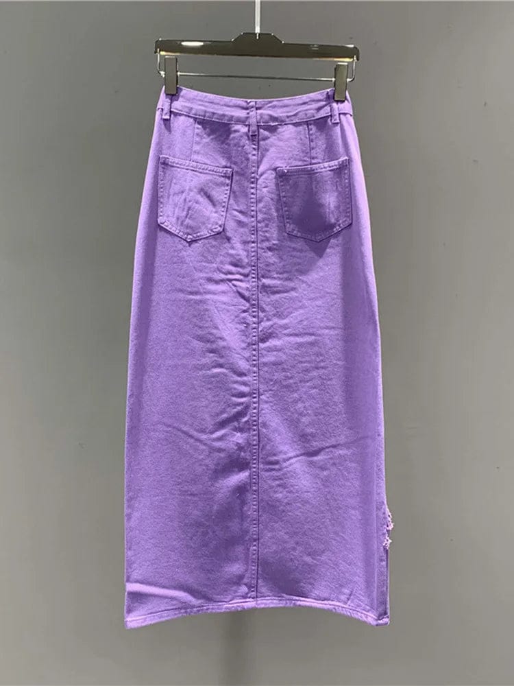 Teonclothingshop Women's high-waist denim skirt, purple