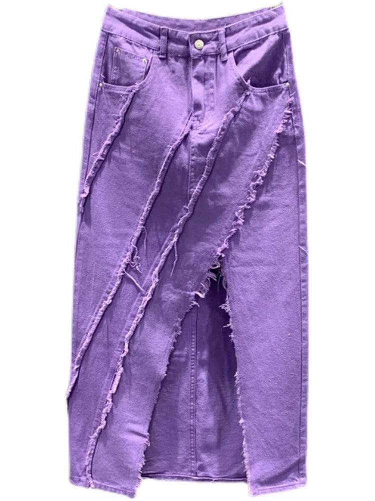 Teonclothingshop Women's high-waist denim skirt, purple