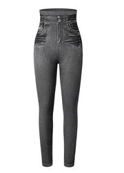 Black high-waisted jeans on a white background