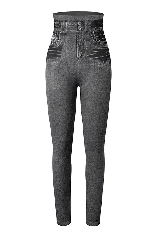 Black high-waisted jeans on a white background