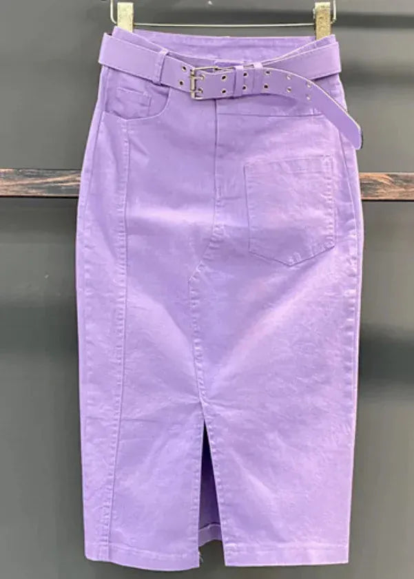 Women's High Waist Purple Denim Skirt