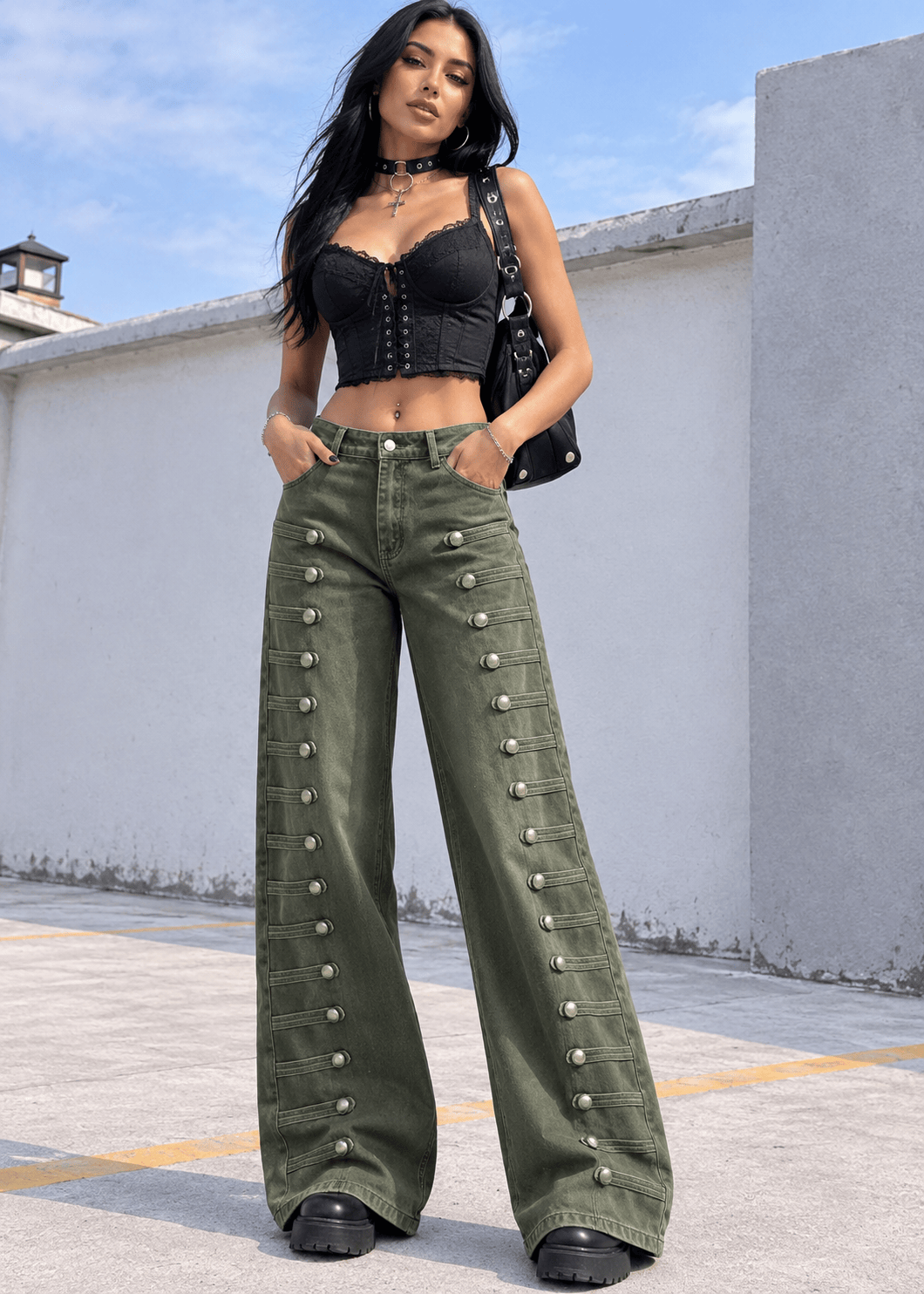 Women's High-Waist Wide-Leg Floor-Length Denim Jeans