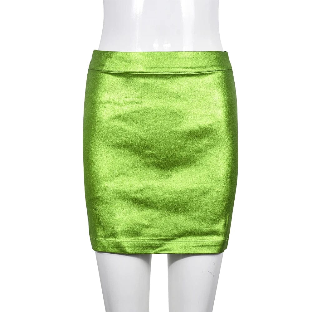 Teonclothingshop Women's high-waisted metallic green tight skirt