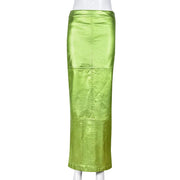 Teonclothingshop Women's high-waisted metallic green tight skirt