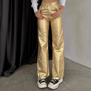 Teonclothingshop Women's high-waisted straight pants in metallic color