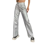 Teonclothingshop Women's high-waisted straight pants in metallic color