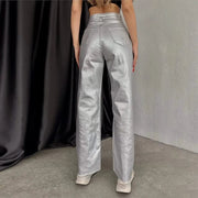 Teonclothingshop Women's high-waisted straight pants in metallic color