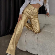 Teonclothingshop Women's high-waisted straight pants in metallic color