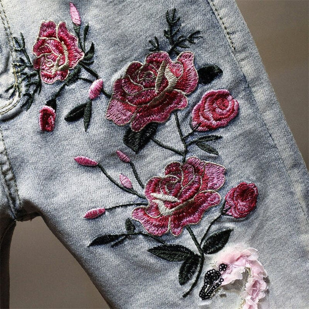 Teonclothingshop Women's jeans with embroidered motifs