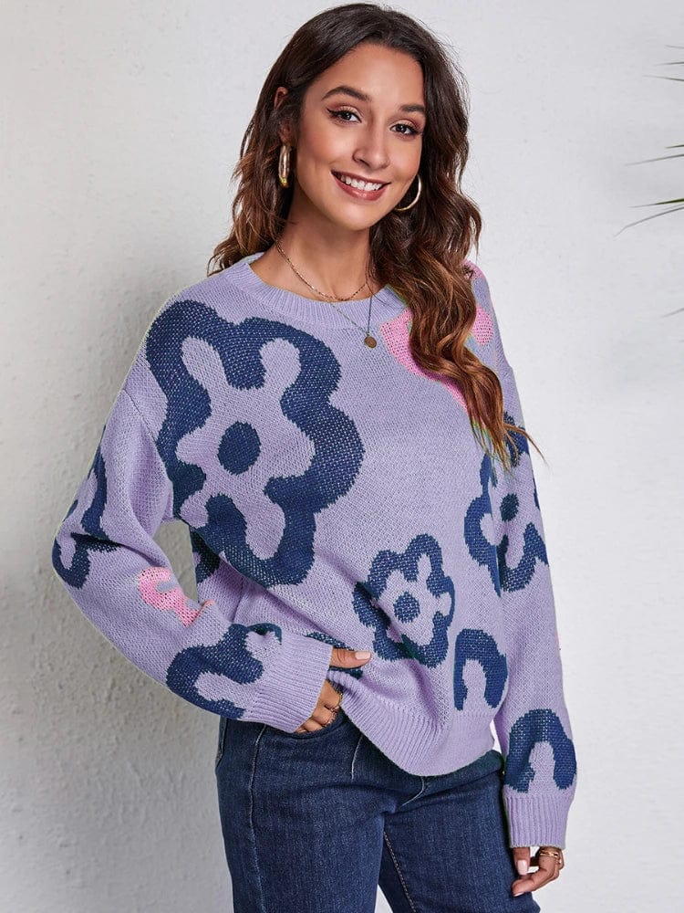 Teonclothingshop Women's knitted floral pullover