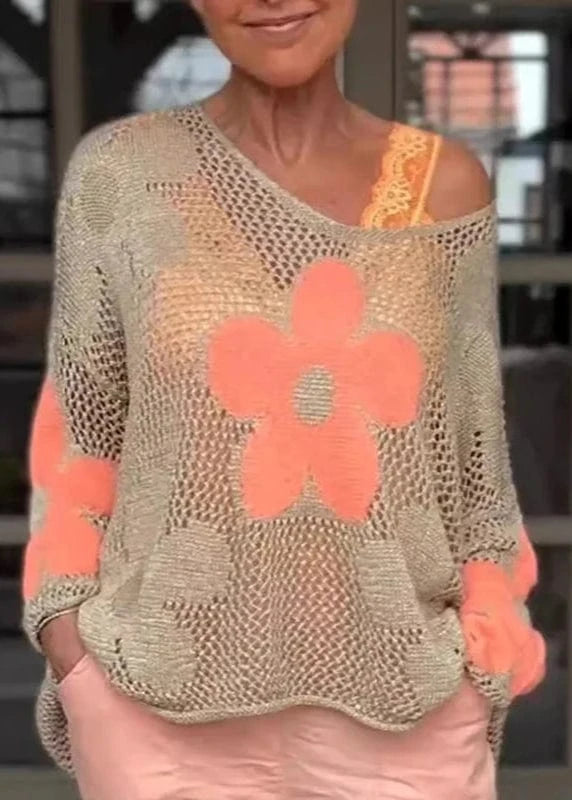 Women’s knitted hollow floral blouse