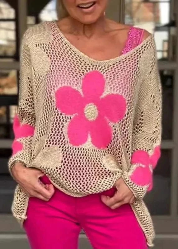 Women’s knitted hollow floral blouse