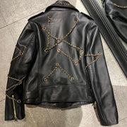 Teonclothingshop Women's lamb leather jacket with decorative chain