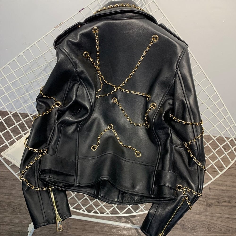 Teonclothingshop Women's lamb leather jacket with decorative chain