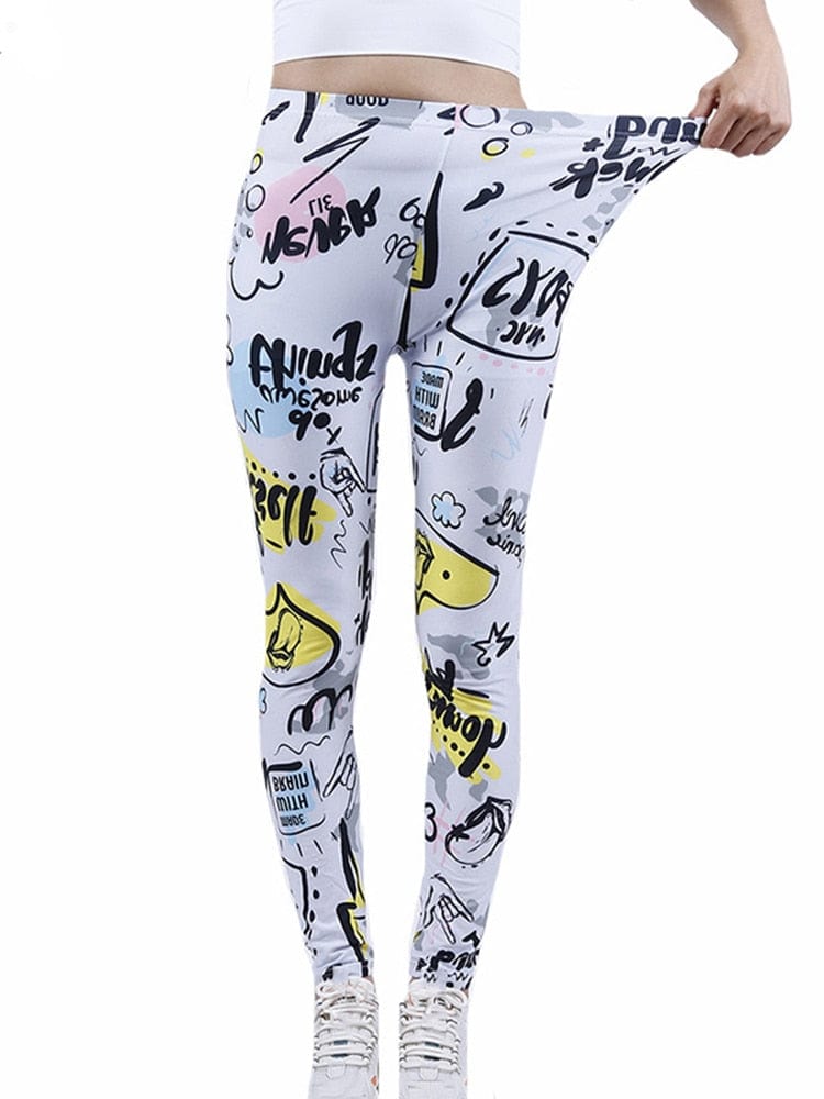 Teonclothingshop Women's Leggings with Printed Letters in Color Tight Workout Pants