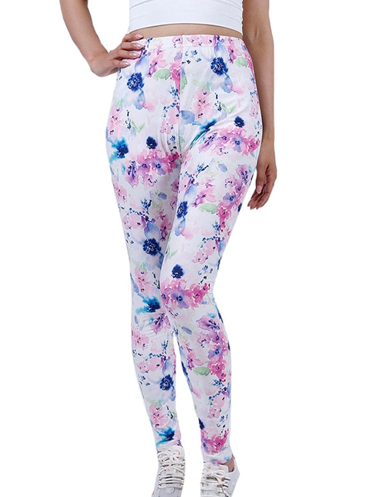 Teonclothingshop White Pink Floral / S Women's Leggings with Printed Letters in Color Tight Workout Pants