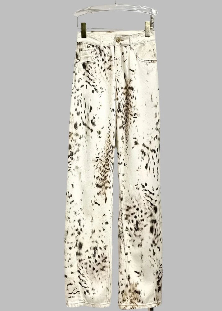 Teonclothingshop Women’s Leopard Print Wide-Leg Jeans