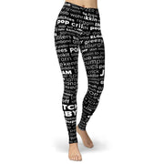 Teonclothingshop Women's Letter Print Leggings, Fashion Black Sports Pentil Pants, Workout Leggings