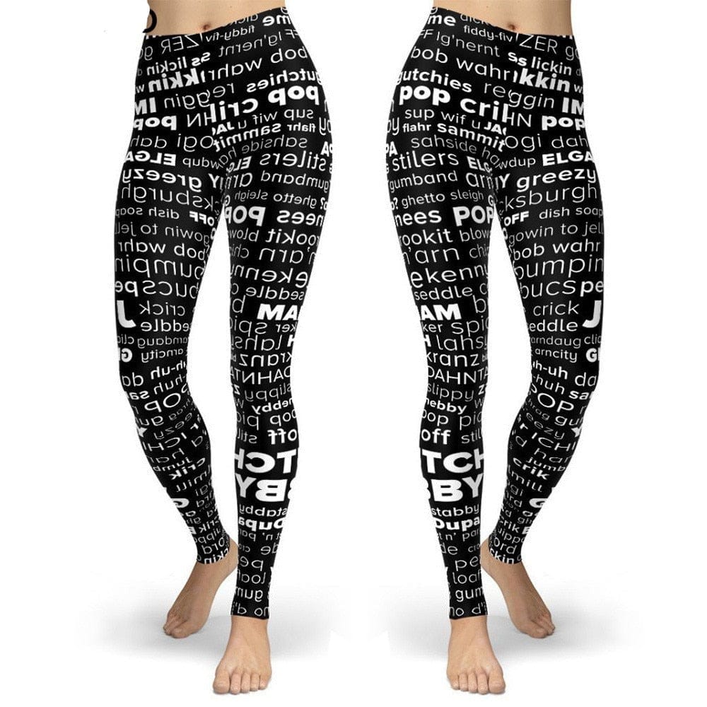 Teonclothingshop Women's Letter Print Leggings, Fashion Black Sports Pentil Pants, Workout Leggings