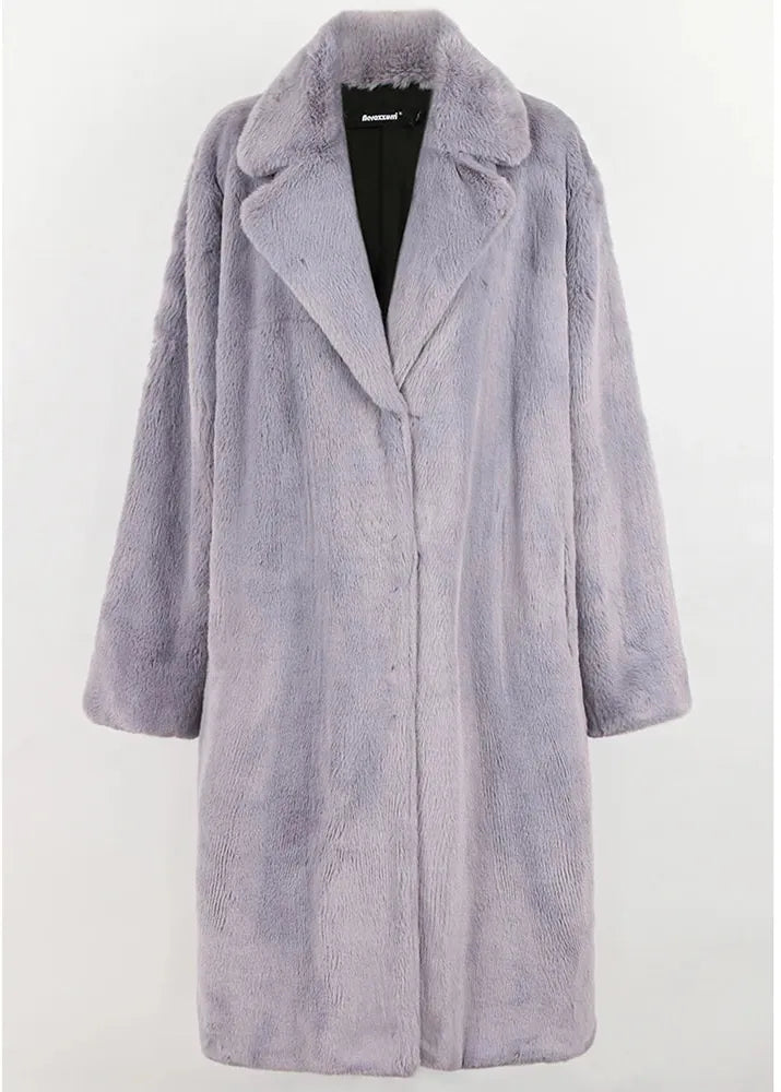 Gray faux fur coat on a white background