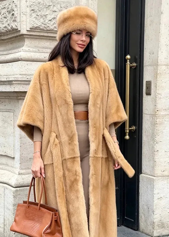 Women's Luxury Faux Fur Shawl Collar Maxi Coat with Belt