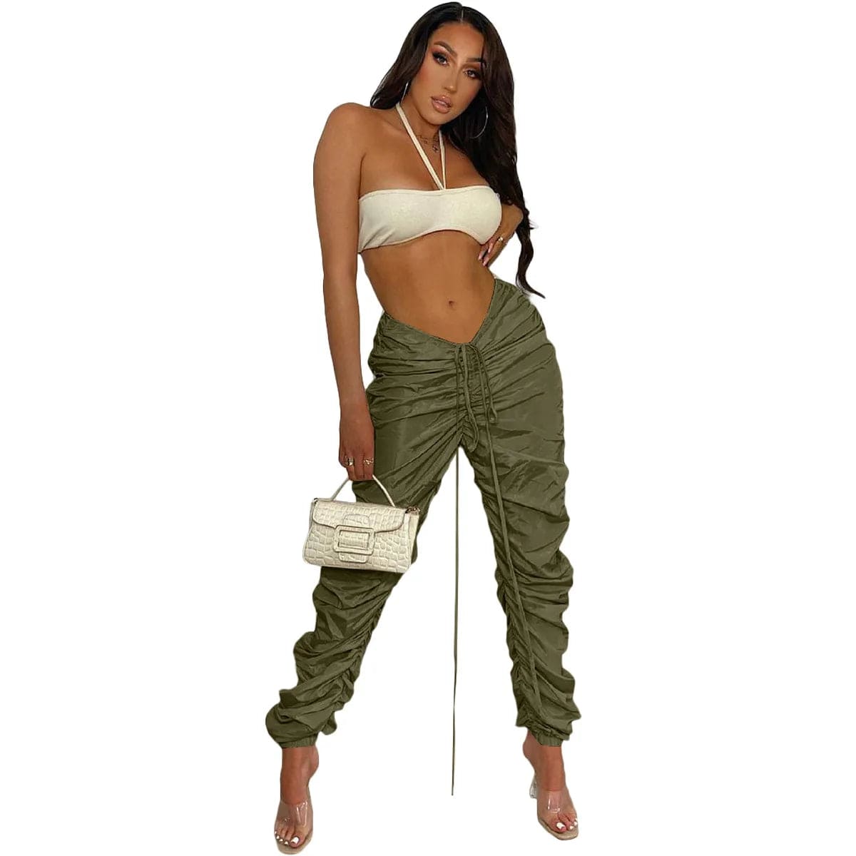 Teonclothingshop "Women's Memory Fabric Pleated Slacks: Trendy and Functional"