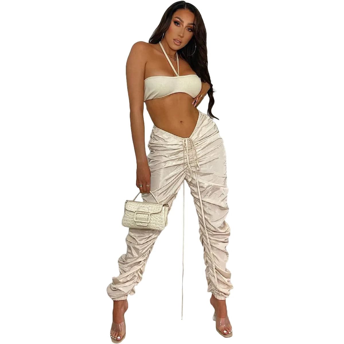 Teonclothingshop "Women's Memory Fabric Pleated Slacks: Trendy and Functional"