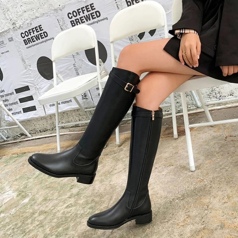 Teonclothingshop Women's modern knee-high boots with belt buckle