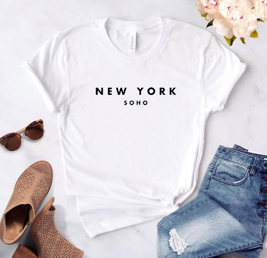 Teonclothingshop Women's New York Soho Alphabet Cotton Funny Short Sleeve T-Shirt