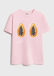 Pink t-shirt with papaya design on a white background