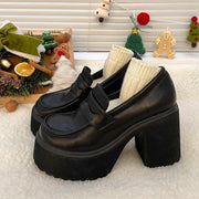 Teonclothingshop Black Matte / 35 Women's patent leather shoes with a platform
