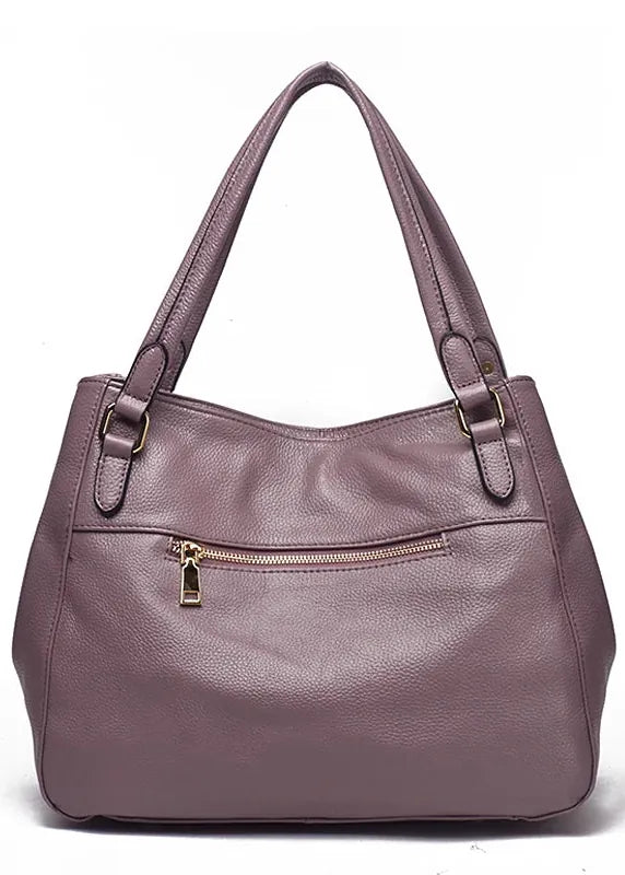 Purple handbag with a gold zipper on a white background