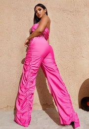 Teonclothingshop Women's pink backless top and baggy cargo pants