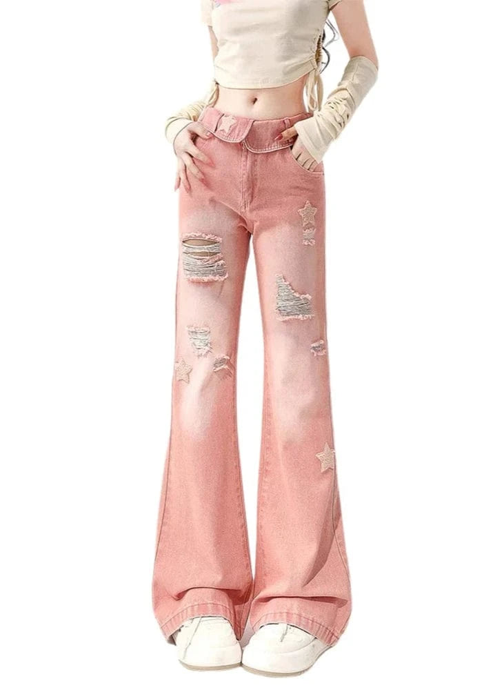 Teonclothingshop Women’s Pink Star Jeans