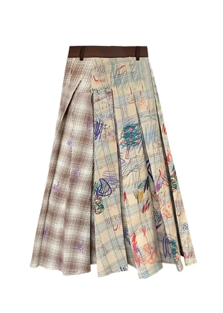 Women's Plaid Pleated Patchwork Skirt