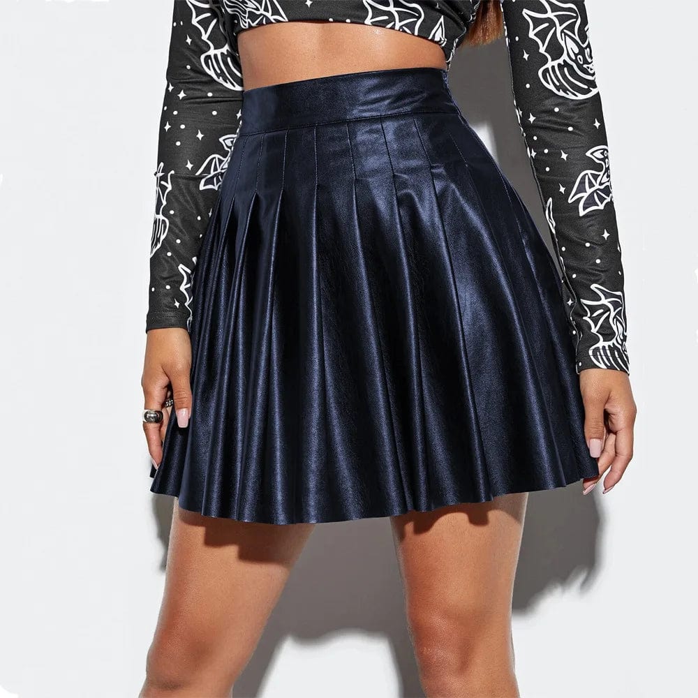 Teonclothingshop Women's pleated mini skirt made of PU leather