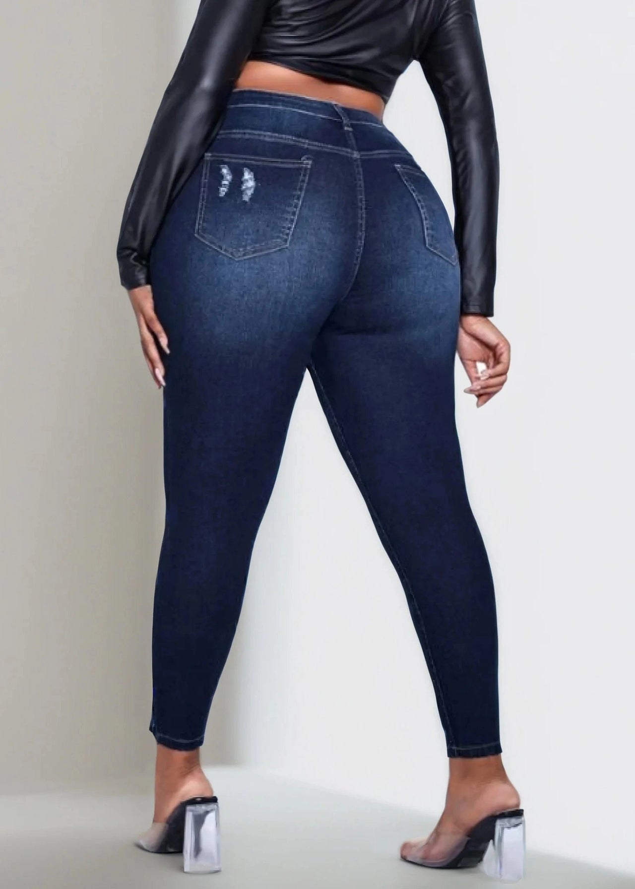 Women's plus size ripped jeans tight hip lifting