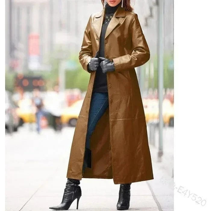 Women’s PU Leather Long Coat
