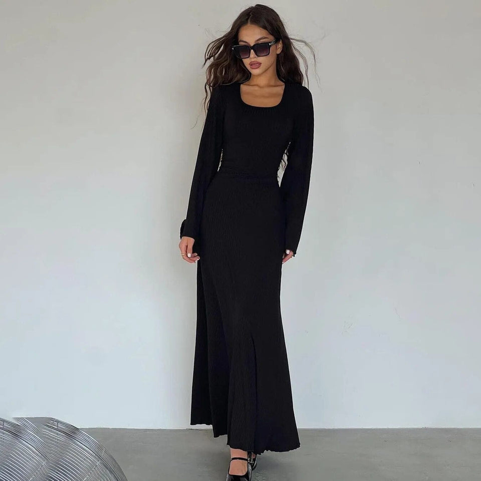Ribbed Long Maxi Dress Elegant Slim Fit